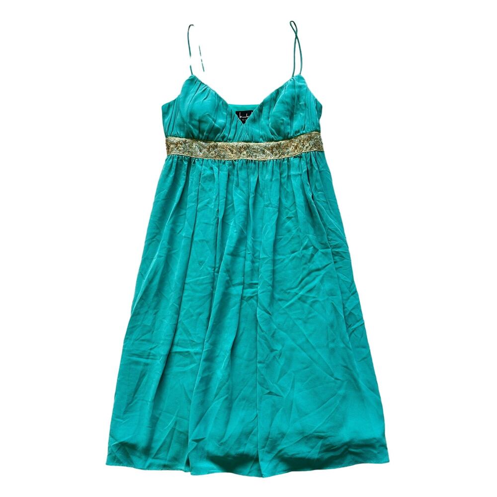 Nicole Miller Silk Blue Beaded Sequin Empire Waist Dress size 8 Party Cocktail